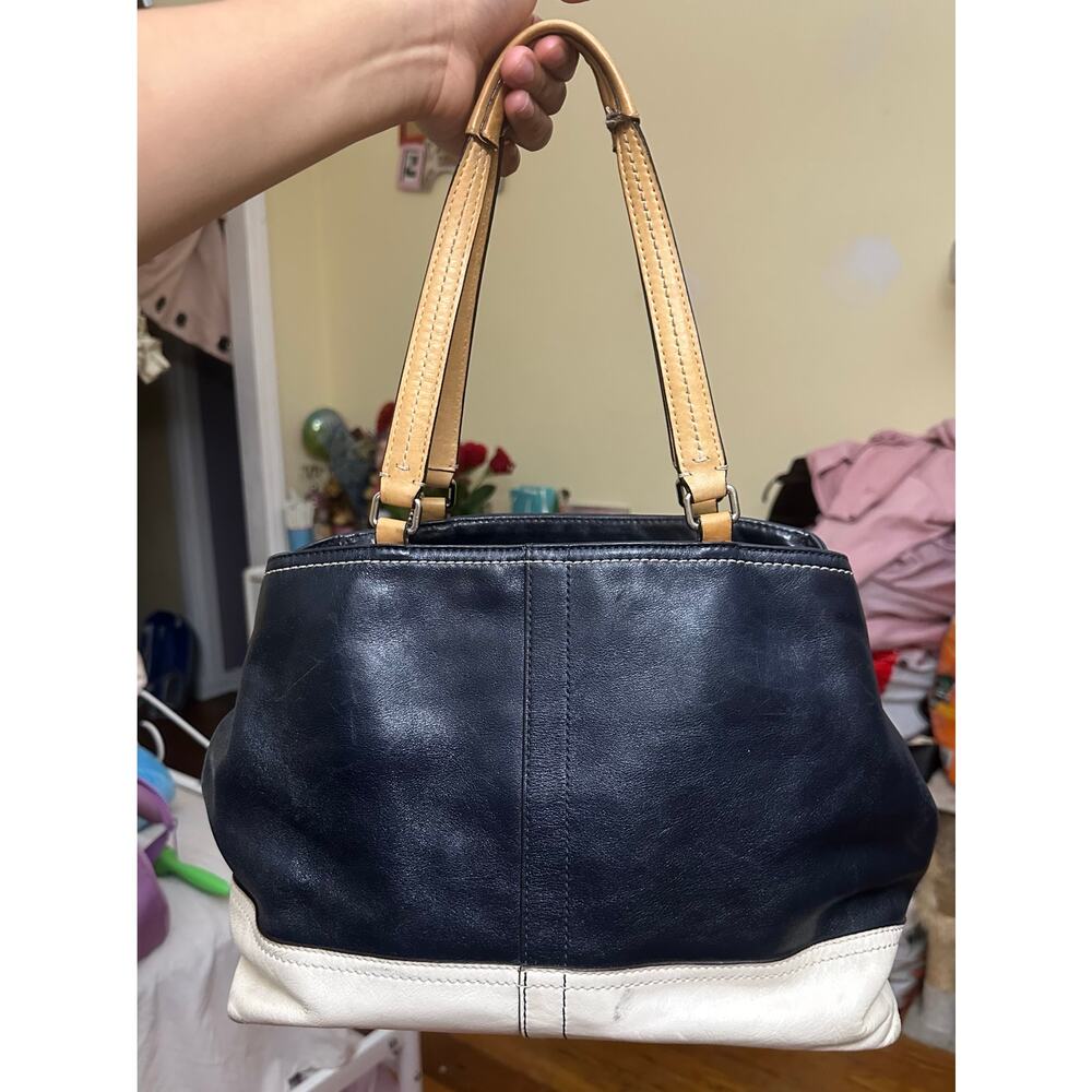 Coach New York Leather Womens Purse Handbag Blue White Satchel Handle Bag - Picture 15 of 16